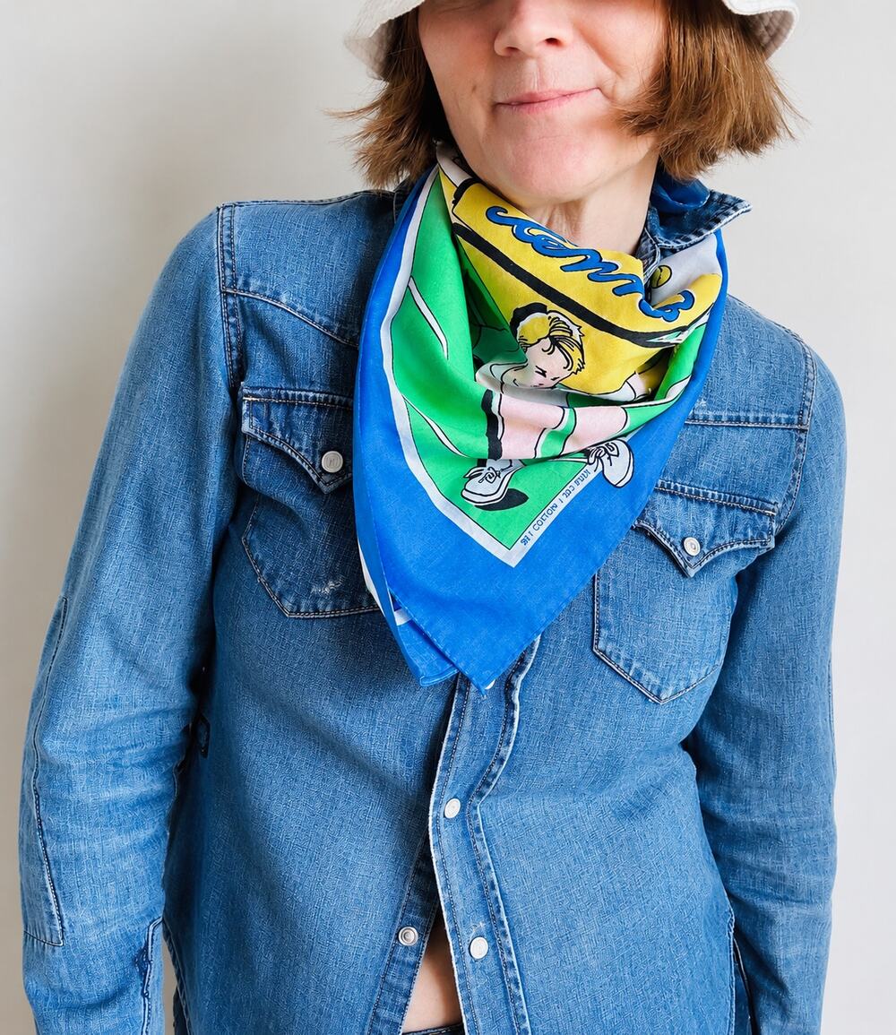 Vintage Novelty Neck Scarf Motif Tennis Summer Spring Happy Colors USA Made